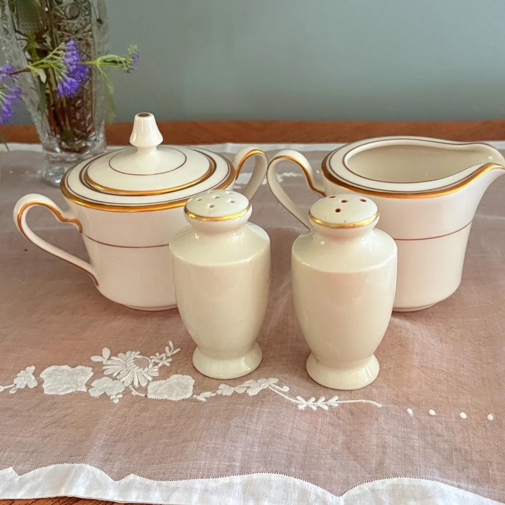 Noritake Ivory China Salt and Pepper Shakers Creamer & Sugar Linton 7552